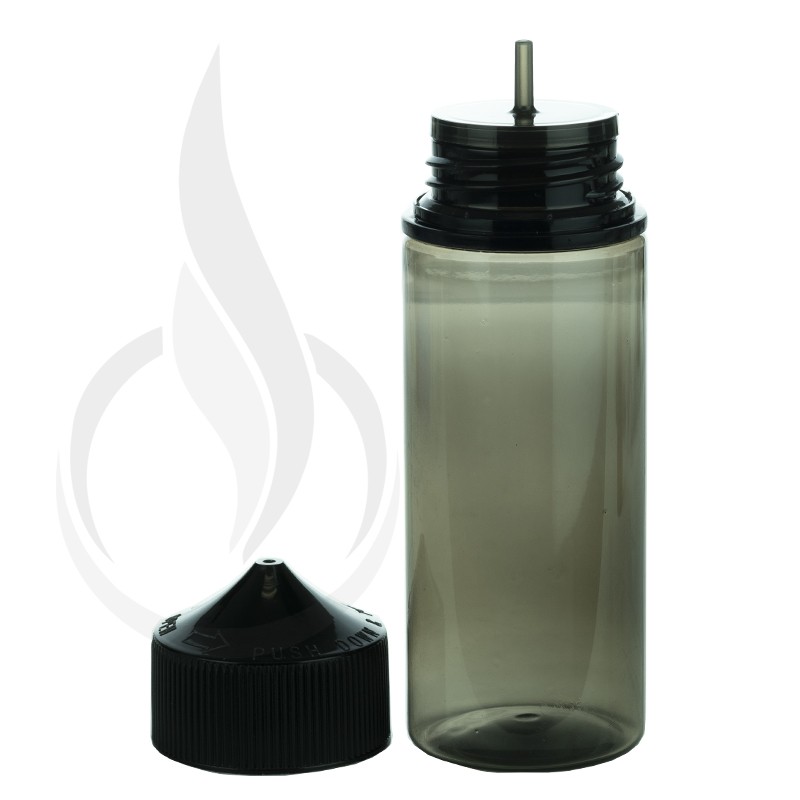 V3 - 120ML PET Plastic CHUBBY GORILLA UNICORN BOTTLE W/ CRC/TE TRANSPARENT  BLACK BOTTLE WITH SOLID BLACK CAP - Liquid Bottles LLC