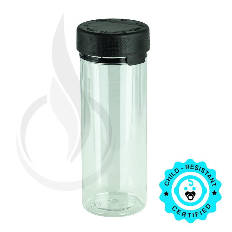 3oz PET Plastic Aviator Container TE/CRC Clear with Solid Black Cap -  Liquid Bottles LLC