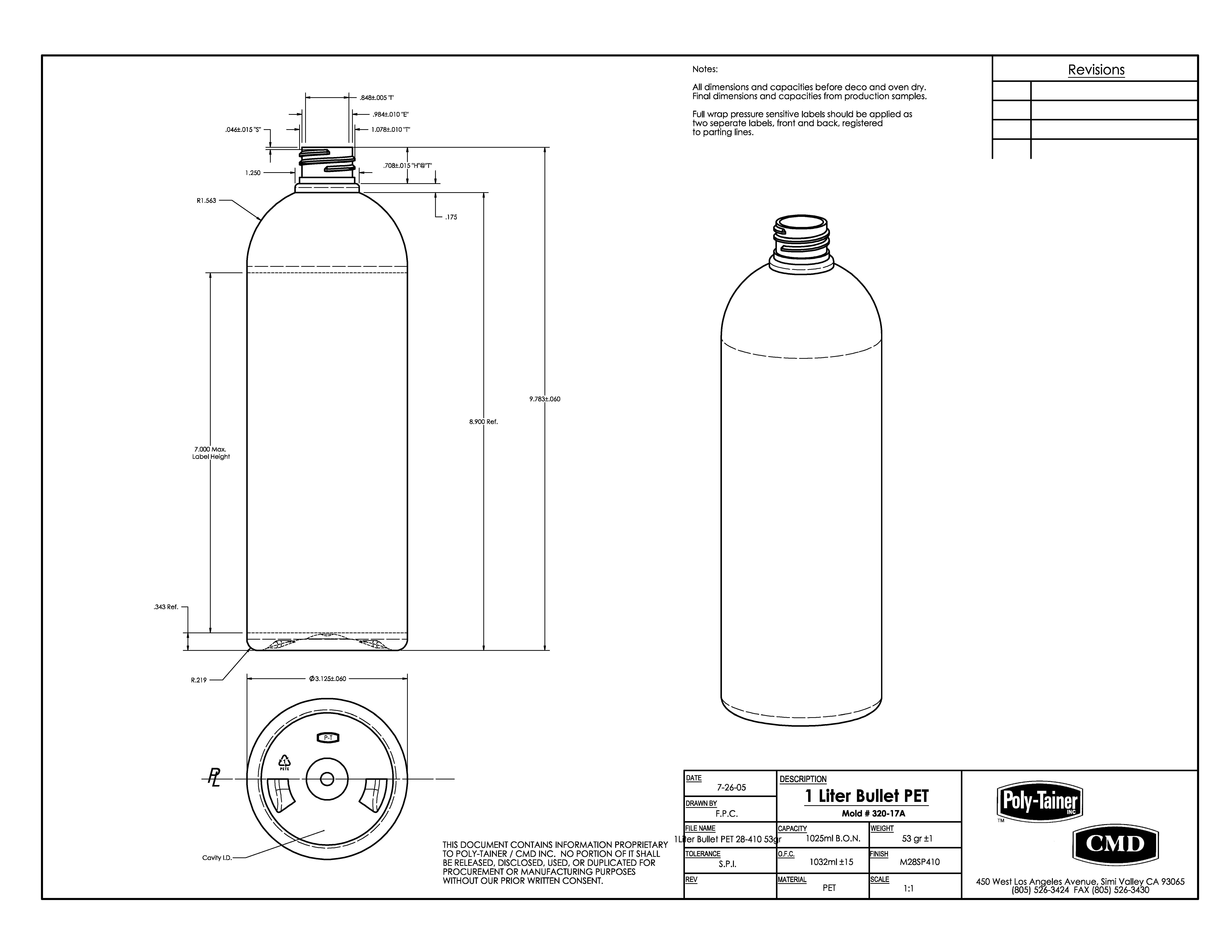 1 Liter Clear PET Plastic Bottle 28-410 - Liquid Bottles LLC