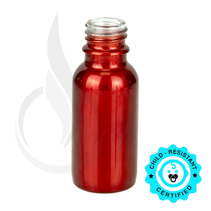 30ml Shiny Red Glass Boston Round Hybrid Bottle 20-415