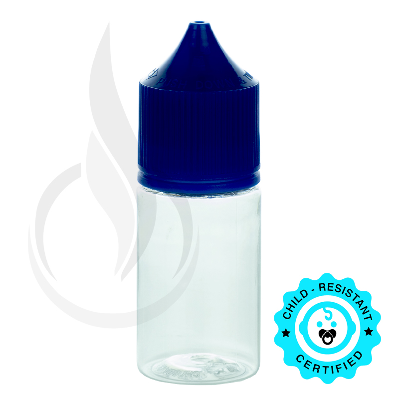 V3 - 30ML PET Plastic CLEAR STUBBY CHUBBY GORILLA BOTTLE W/ CRC/TE SOLID BLUE CAP(1000/case)