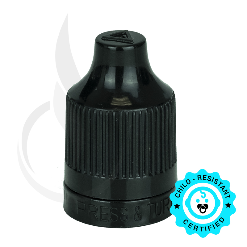 Black CRC (Child Resistant Closure) Tamper Evident Bottle Cap with TIPS INCLUDED but SEPERATED