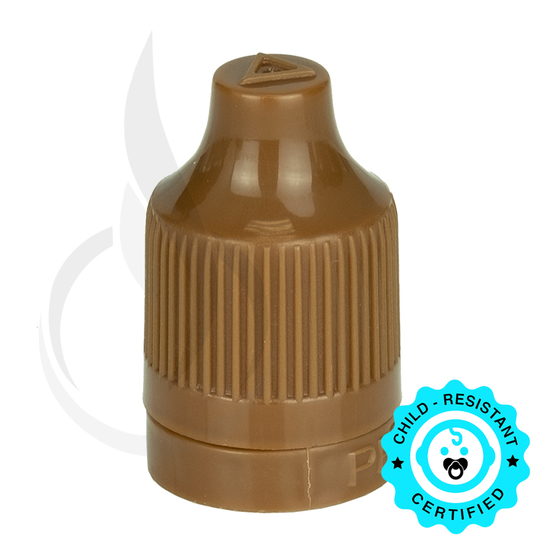 Brown CRC (Child Resistant Closure) Tamper Evident Bottle Cap with Tip 
