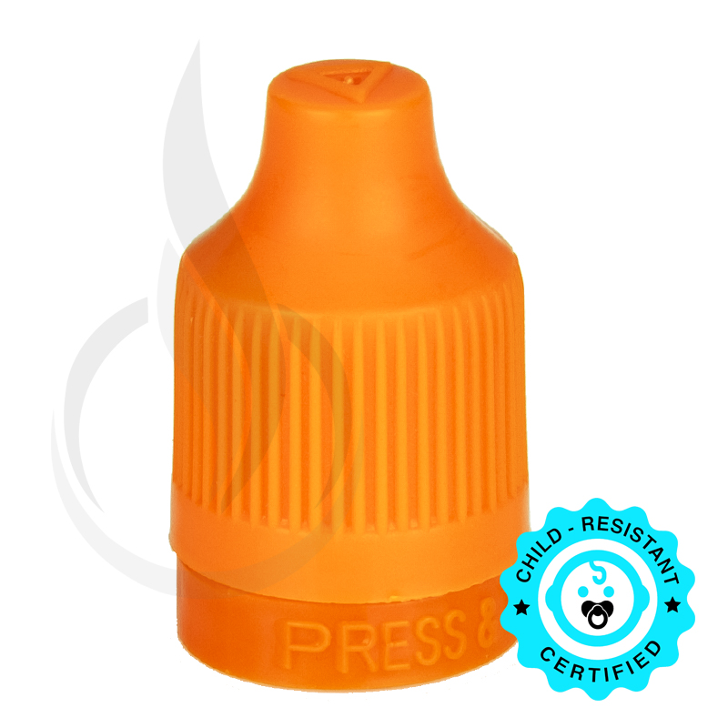 Orange CRC (Child Resistant Closure) Tamper Evident Bottle Cap with Tip 