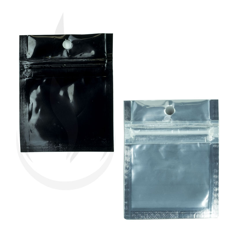 Hanging Zip Bag - Clear Front with Black Back - 2" x 2"