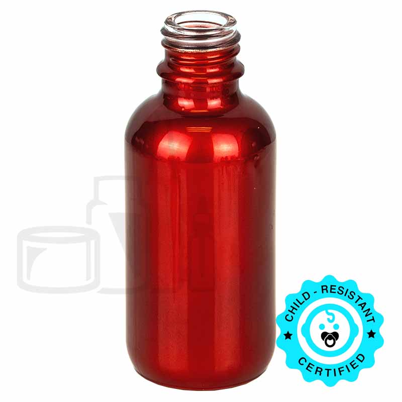 60ml Shiny Red Glass Boston Round Hybrid Bottle 20-415(240/case)
