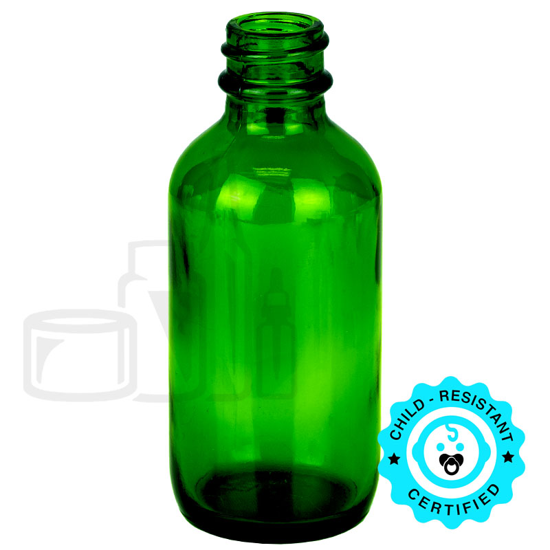 2oz Green Glass Boston Round Bottle 20-400 (Tray pack)