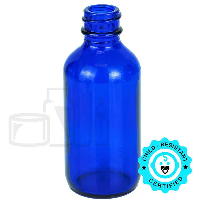 16 oz Cobalt Blue Boston Round Glass Bottle with Black Cap