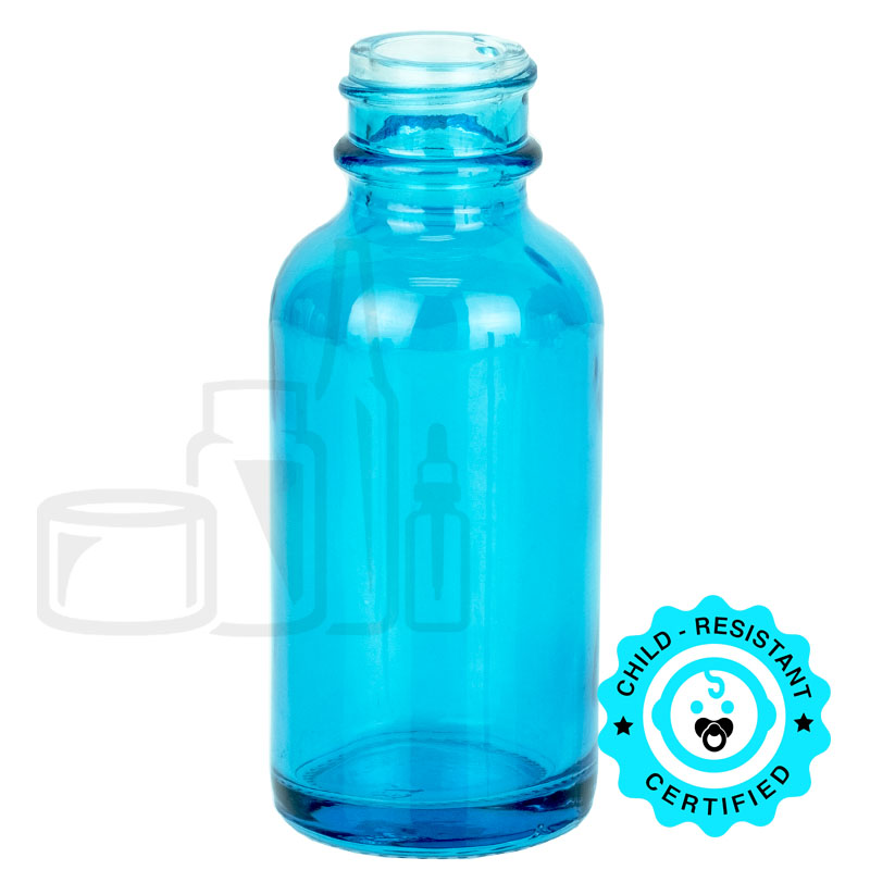 1oz Sky Blue Glass Boston Round Bottle 20-400