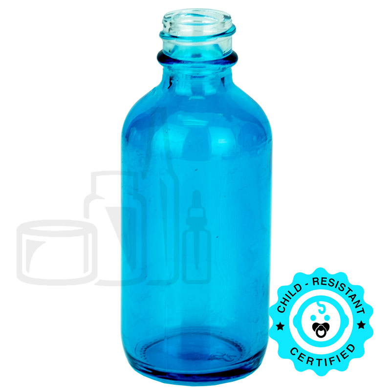 2oz Sky Blue Glass Boston Round Bottle 20-400(240/case)