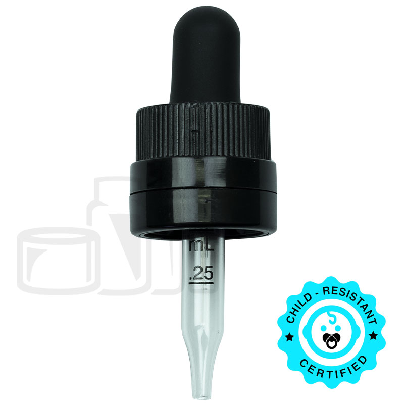 CRC/TE (Child Resistant Closure/Tamper Evident) Super Dropper - Black with Measurement Markings on Pipette - 48mm 18-415
