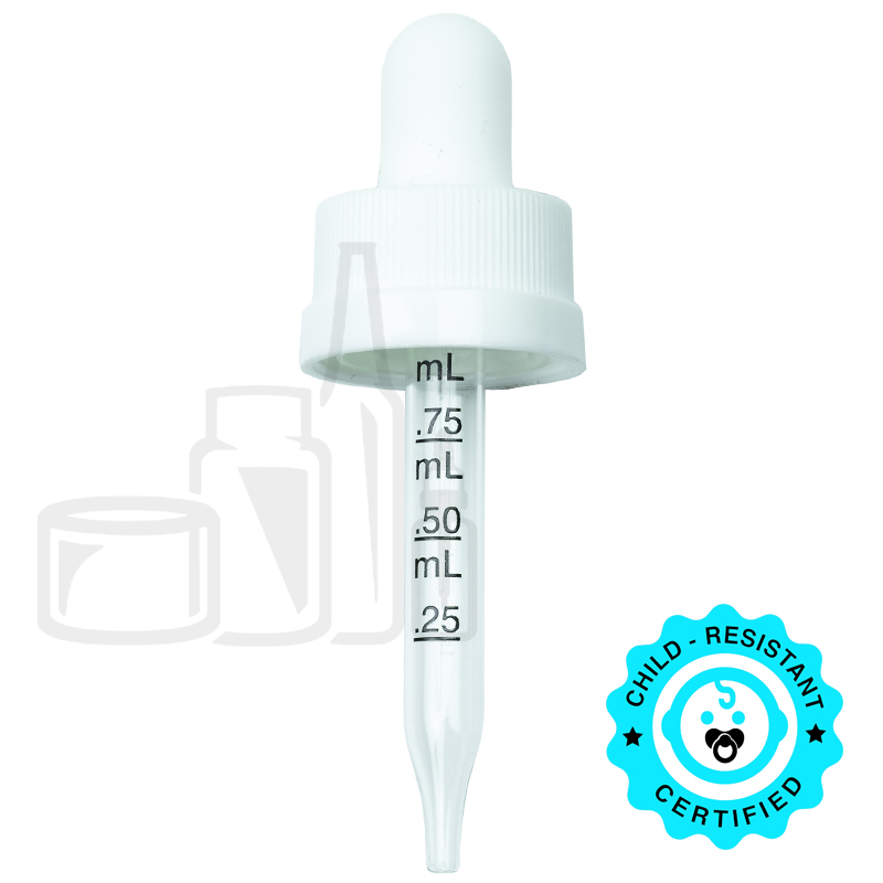 CRC (Child Resistant Closure) Dropper - White with Measurement Markings on Pipette - 58mm 18-400(1400/case)