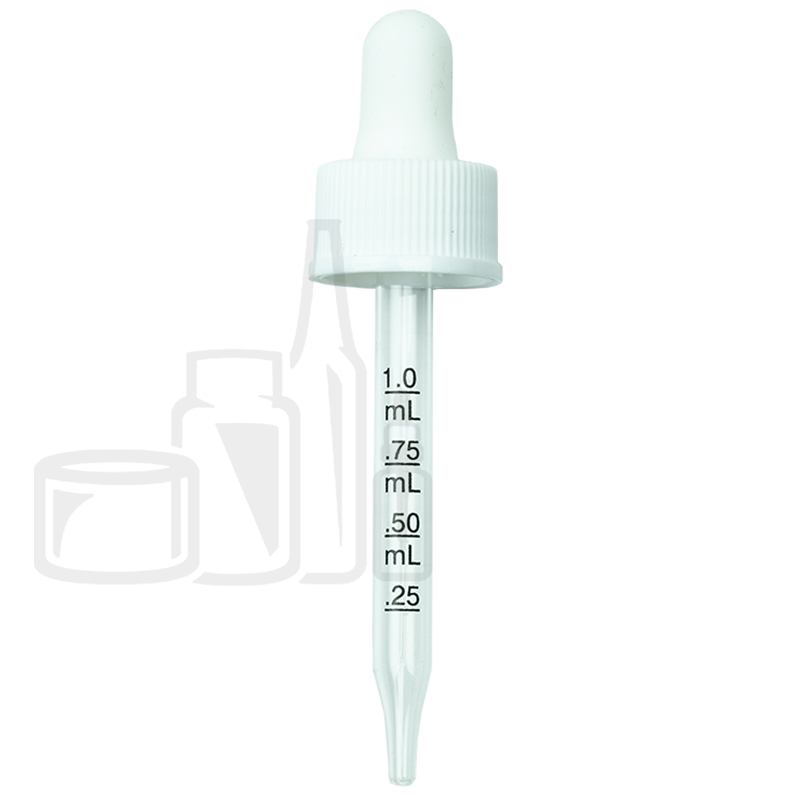 NON CRC (Child Resistant Closure) Dropper - White with Measurement Markings on Pipette - 76mm 20-400(1400/case)