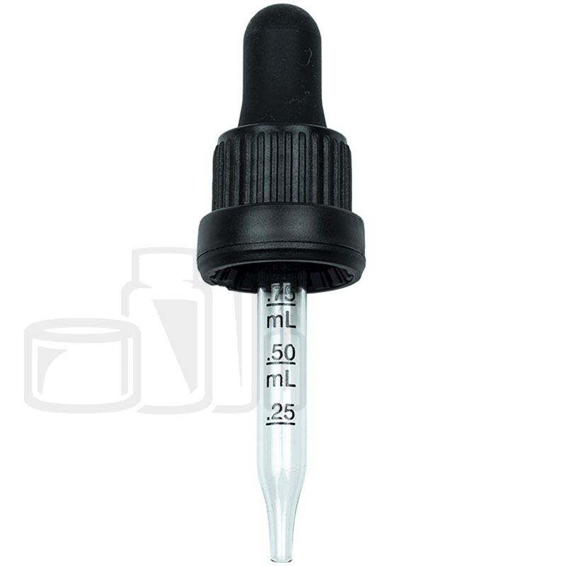 NON CRC + Tamper Evident Dropper - Black with Measurement Markings on Pipette - 65mm 18-415