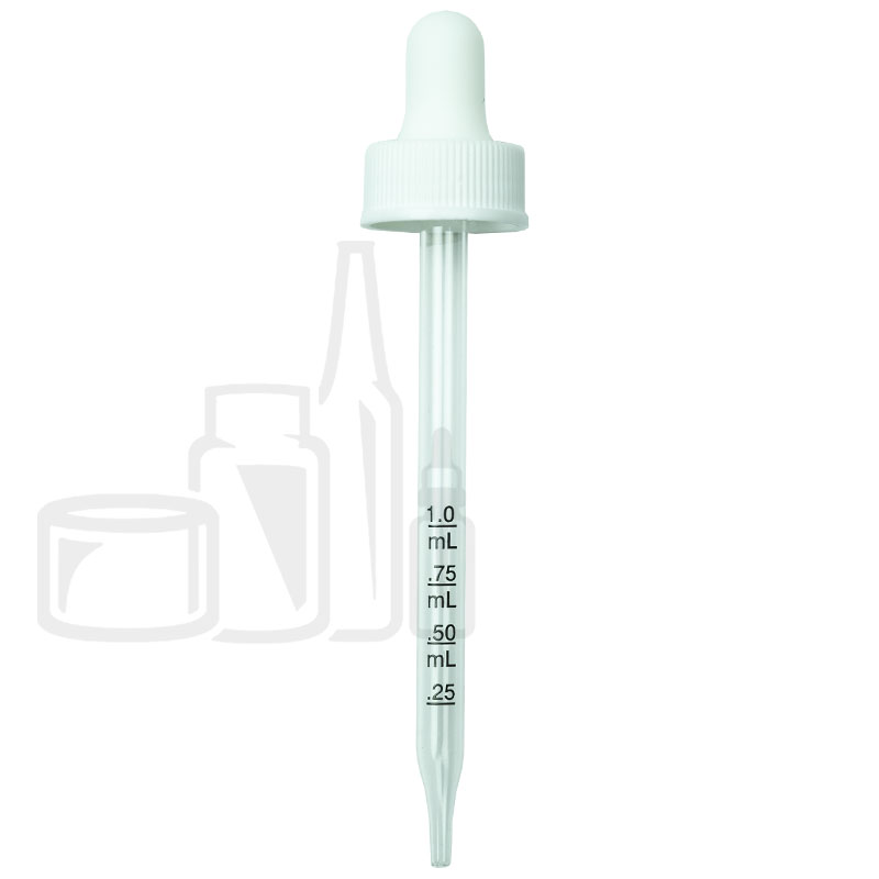 NON CRC (Child Resistant Closure) Dropper - White with Measurement Markings on Pipette - 110mm 22-400
