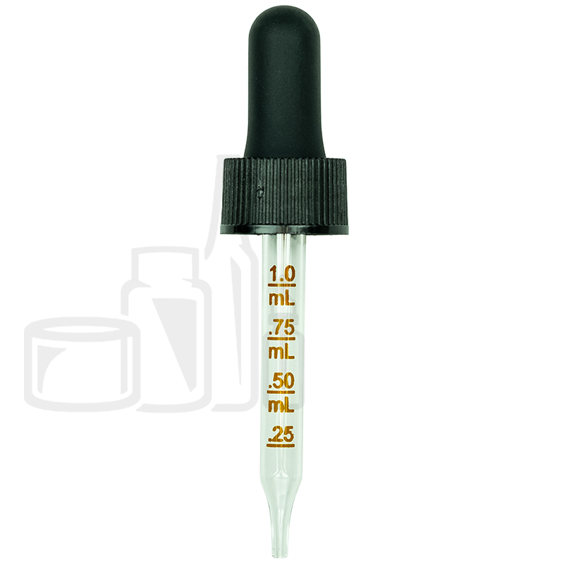 NON CRC Dropper - Black with Measurement Markings on Pipette - 66mm 18-410  - Liquid Bottles LLC