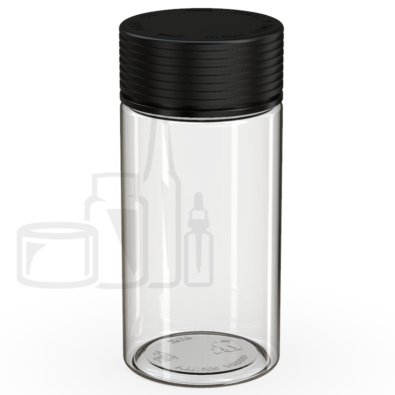 3oz PET Plastic Aviator Container TE/CRC Clear with Solid Black Cap -  Liquid Bottles LLC