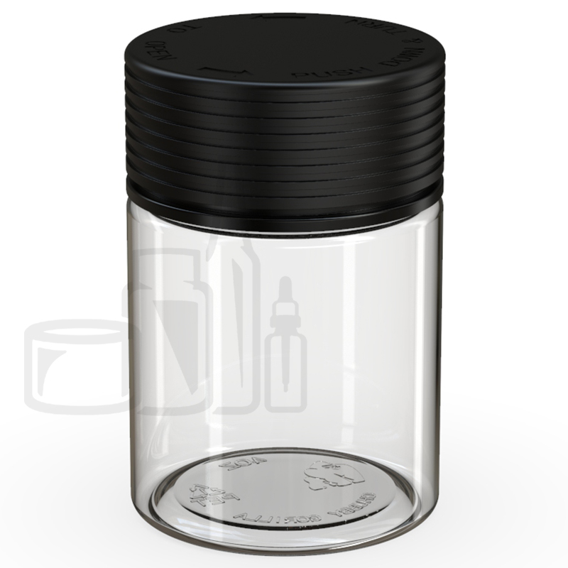 4oz PET Plastic Spiral Container TE/CRC Clear with Solid Black Cap(400/cs)